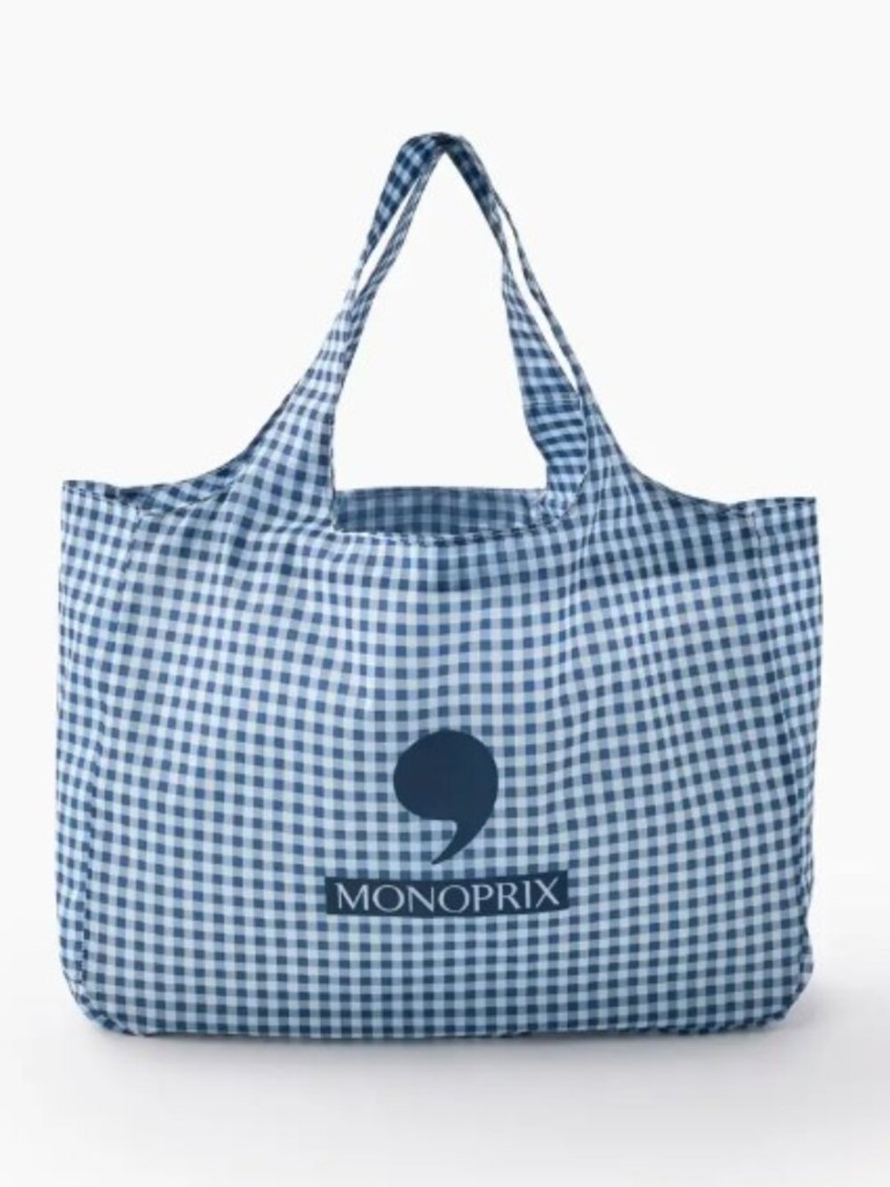 Monoprix Gingham tote bag made of recycled polyester, 40x11x30cm